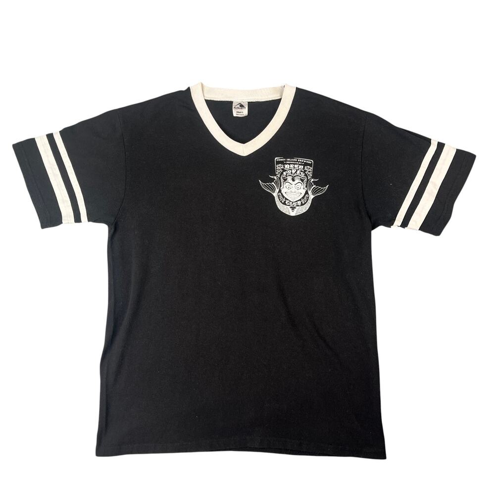 Coney Island Women Sz  L Cotton V-Neck Boardwalk T Black Brewery Beer Freak Club